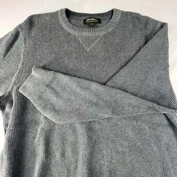 Eddie Bauer Men's Large Gray Crew Neck Knit Cotton Sweater - Picture 1 of 10